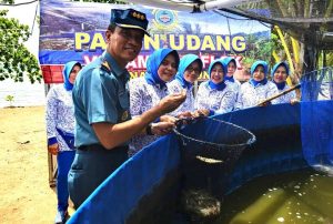 Danlanal Lampung Didampingi Ketua Cabang 3 Korcab III DJA I Laksanakan Panen Udang Vaname Bioflok